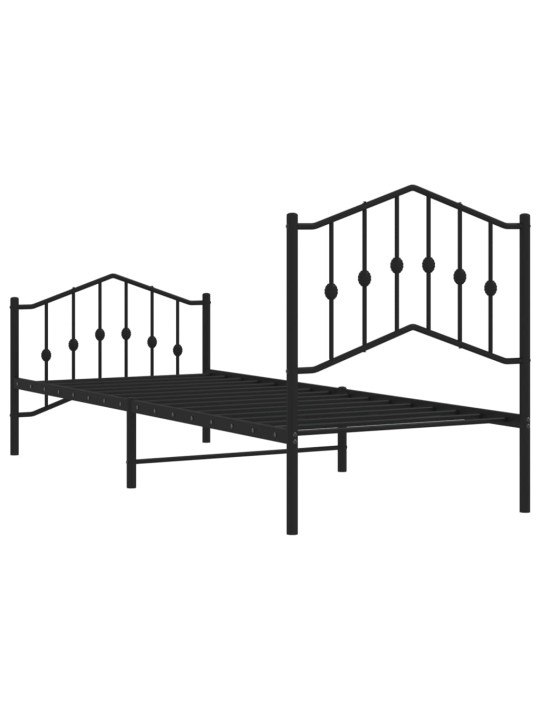 Kovový rám postele s hlavovým a nožním čelem černý 80 x 200 cm