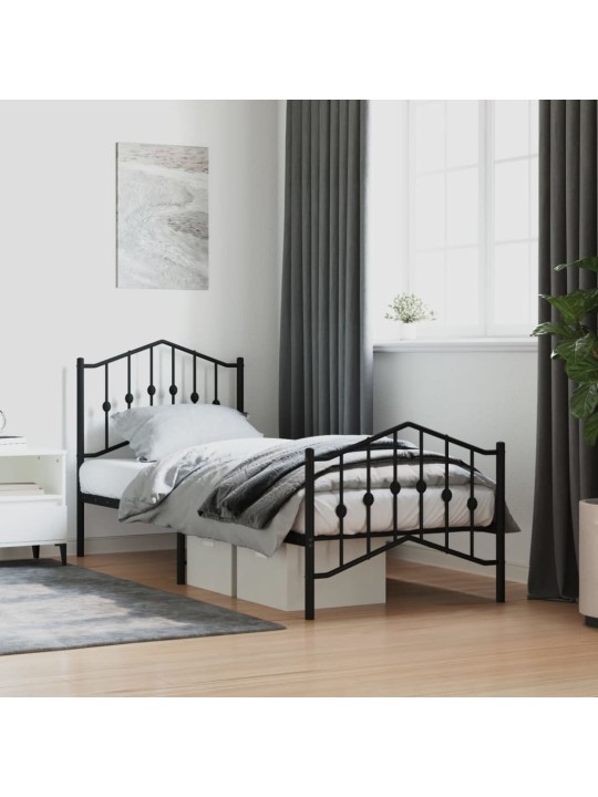 Kovový rám postele s hlavovým a nožním čelem černý 80 x 200 cm
