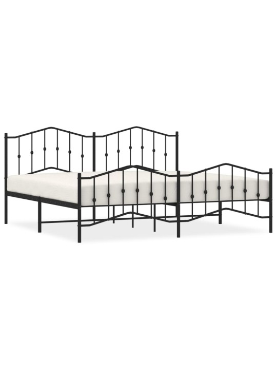 Kovový rám postele s hlavovým a nožním čelem černý 200 x 200 cm
