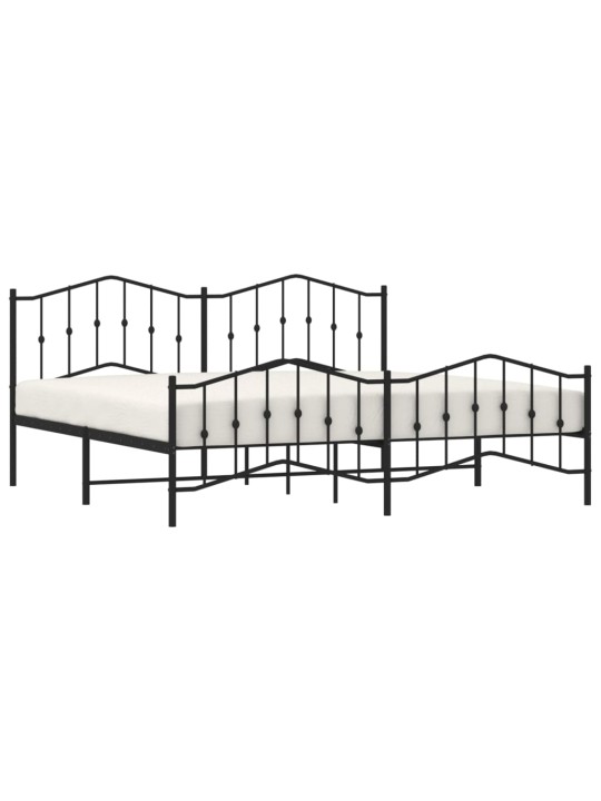 Kovový rám postele s hlavovým a nožním čelem černý 200 x 200 cm