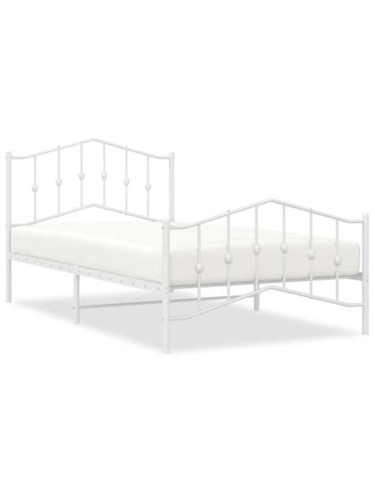 Kovový rám postele s hlavovým a nožním čelem bílý 100 x 200 cm
