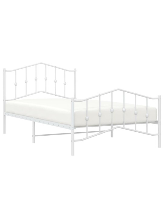 Kovový rám postele s hlavovým a nožním čelem bílý 100 x 200 cm