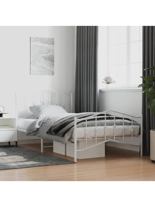 Kovový rám postele s hlavovým a nožním čelem bílý 100 x 200 cm