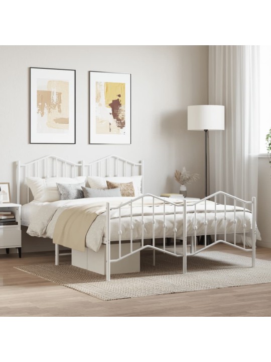 Kovový rám postele s hlavovým a nožním čelem bílý 135 x 190 cm