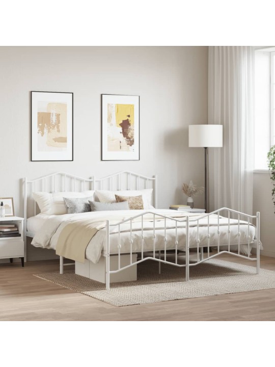 Kovový rám postele s hlavovým a nožním čelem bílý 180 x 200 cm