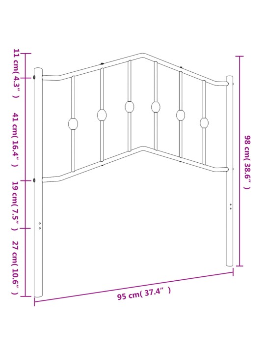 Kovové čelo postele bílé 90 cm