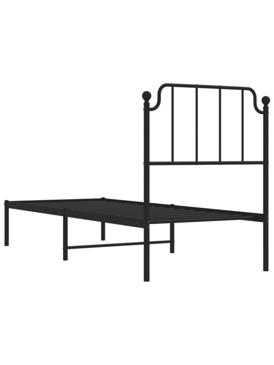 Kovový rám postele s čelem černý 80 x 200 cm