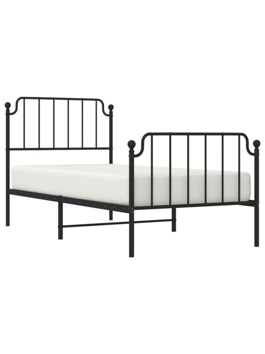 Kovový rám postele s hlavovým a nožním čelem černý 90 x 200 cm