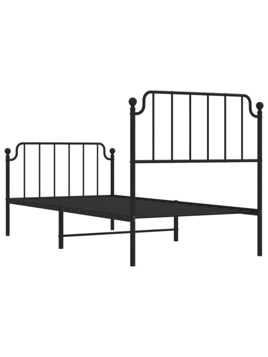 Kovový rám postele s hlavovým a nožním čelem černý 90 x 200 cm