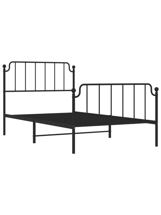Kovový rám postele s hlavovým a nožním čelem černý 107 x 203 cm