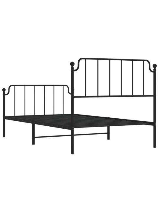 Kovový rám postele s hlavovým a nožním čelem černý 107 x 203 cm