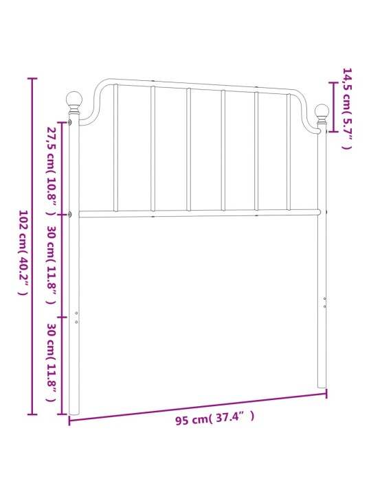 Kovové čelo postele černé 90 cm