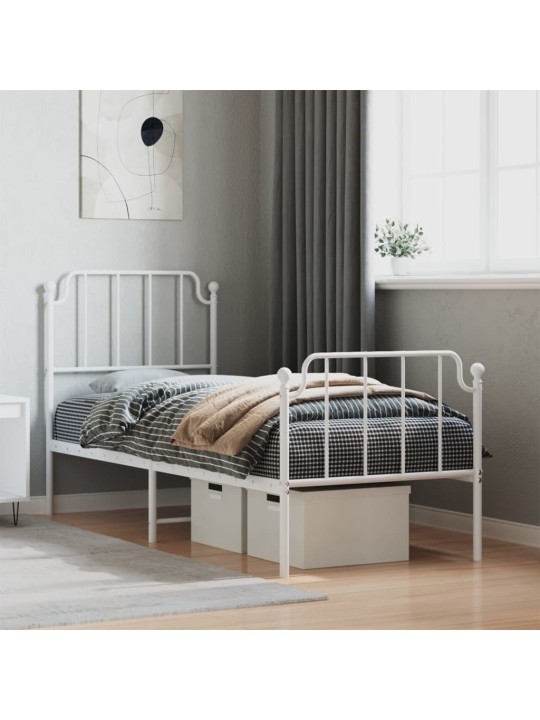 Kovový rám postele s hlavovým a nožním čelem bílý 75 x 190 cm