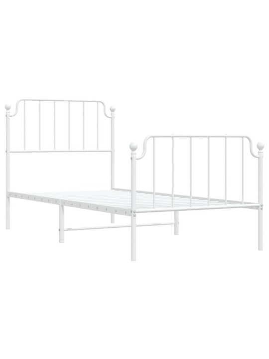 Kovový rám postele s hlavovým a nožním čelem bílý 90 x 200 cm