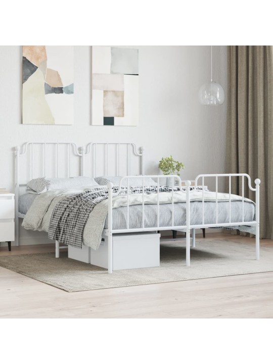 Kovový rám postele s hlavovým a nožním čelem bílý 140 x 200 cm