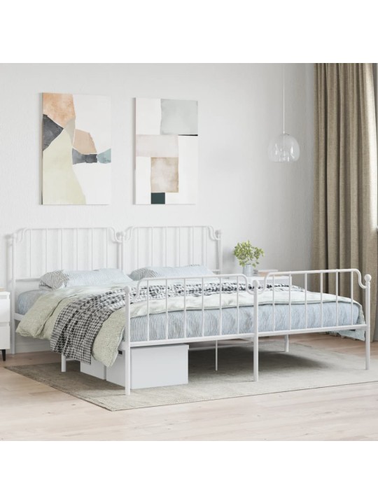 Kovový rám postele s hlavovým a nožním čelem bílý 193 x 203 cm