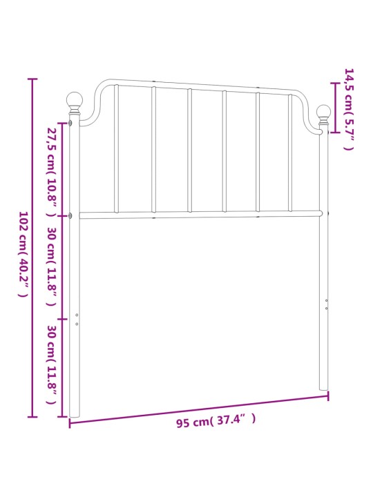 Kovové čelo postele bílé 90 cm