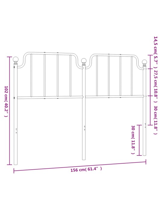 Kovové čelo postele bílé 150 cm