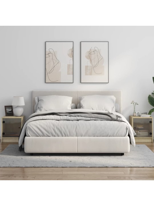 Noční stolky se skleněnými dvířky 2 ks dub sonoma 35x37x42 cm