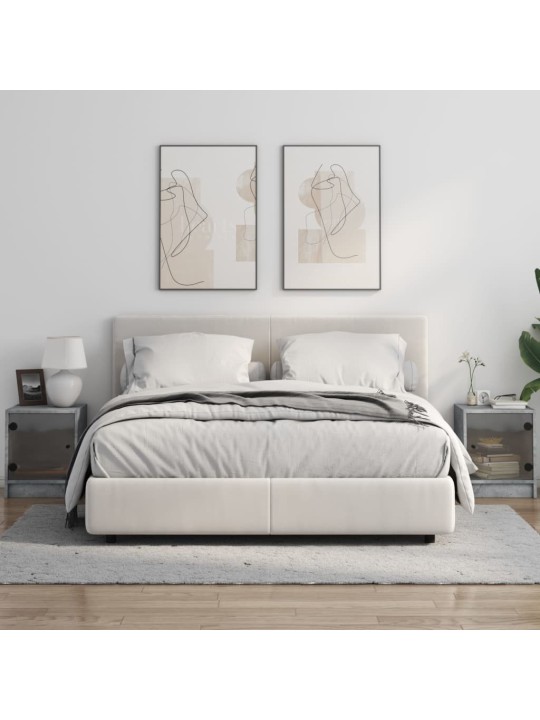 Noční stolky se skleněnými dvířky 2 ks betonově šedé 35x37x42cm