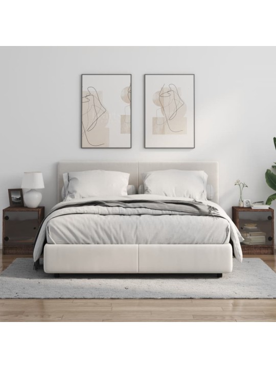 Noční stolky se skleněnými dvířky 2 ks hnědý dub 35x37x42 cm