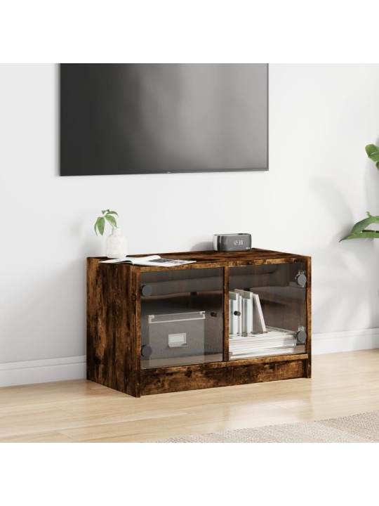 TV skříňka se skleněnými dvířky kouřový dub 68x37x42 cm