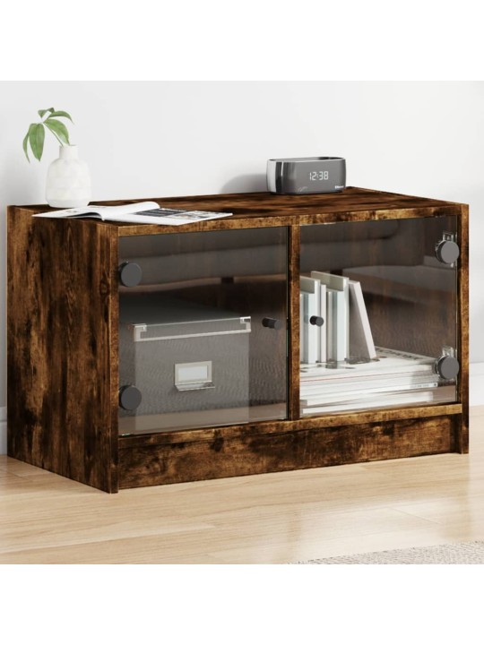 TV skříňka se skleněnými dvířky kouřový dub 68x37x42 cm