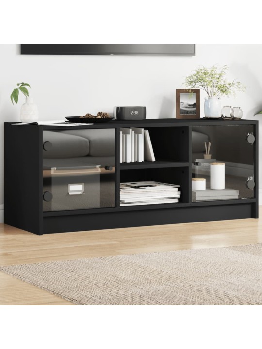 TV skříňka se skleněnými dvířky černá 102x37x42 cm