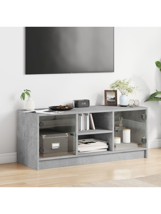 TV skříňka se skleněnými dvířky betonově šedá 102x37x42 cm
