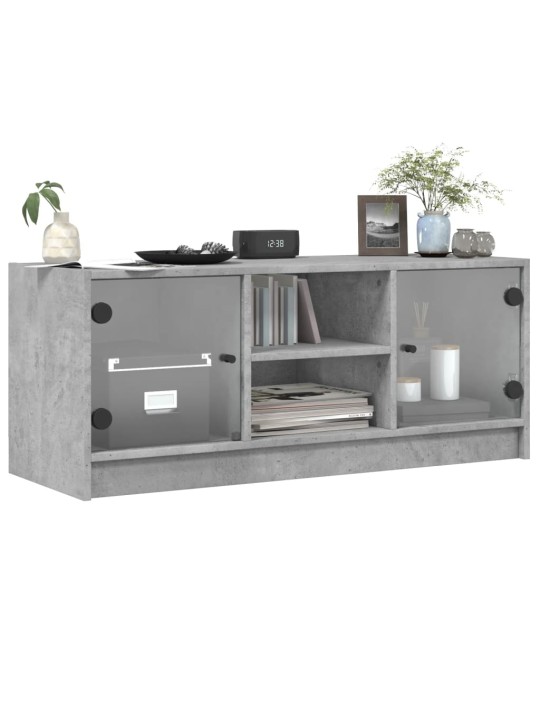 TV skříňka se skleněnými dvířky betonově šedá 102x37x42 cm