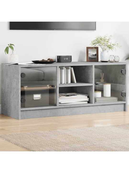 TV skříňka se skleněnými dvířky betonově šedá 102x37x42 cm