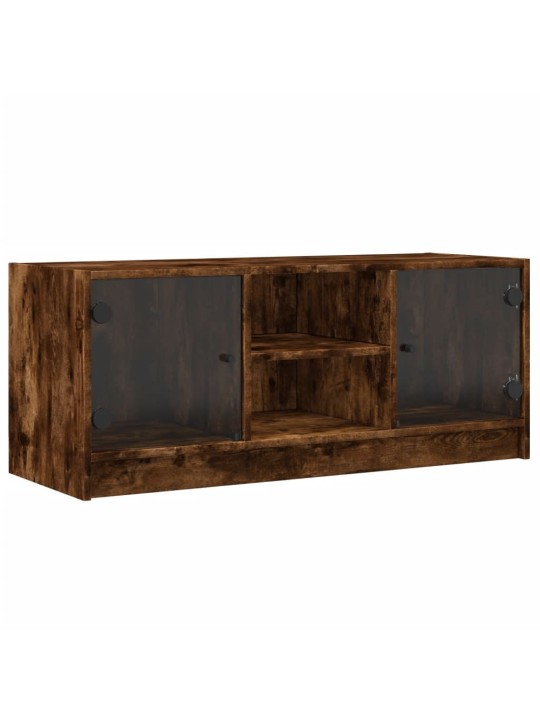 TV skříňka se skleněnými dvířky kouřový dub 102x37x42 cm