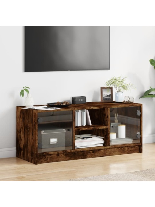 TV skříňka se skleněnými dvířky kouřový dub 102x37x42 cm