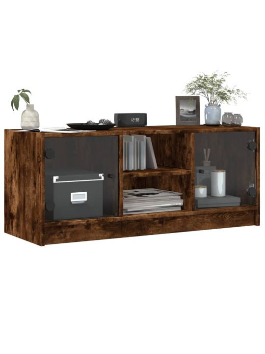 TV skříňka se skleněnými dvířky kouřový dub 102x37x42 cm