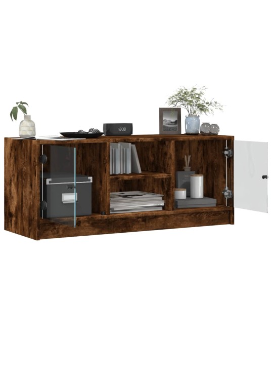 TV skříňka se skleněnými dvířky kouřový dub 102x37x42 cm
