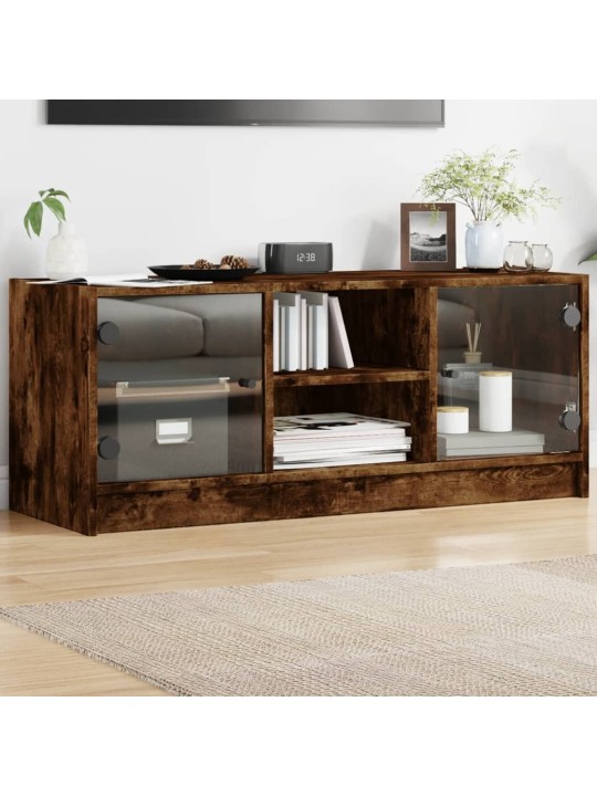 TV skříňka se skleněnými dvířky kouřový dub 102x37x42 cm