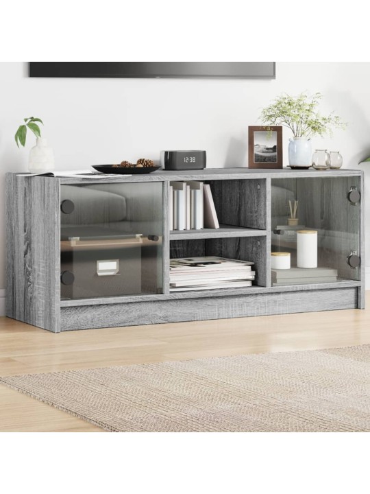 TV skříňka se skleněnými dvířky šedá sonoma 102x37x42 cm