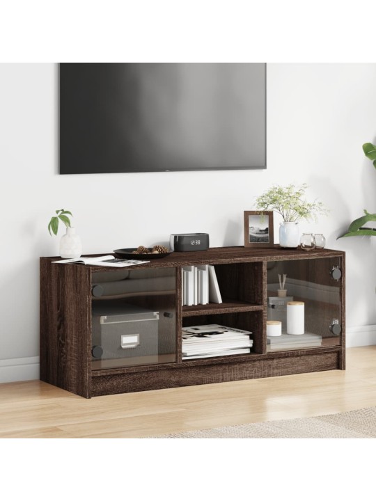 TV skříňka se skleněnými dvířky hnědý dub 102x37x42 cm
