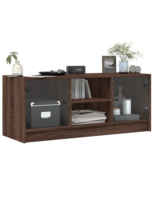TV skříňka se skleněnými dvířky hnědý dub 102x37x42 cm