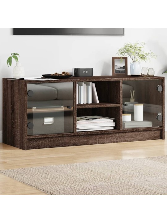 TV skříňka se skleněnými dvířky hnědý dub 102x37x42 cm
