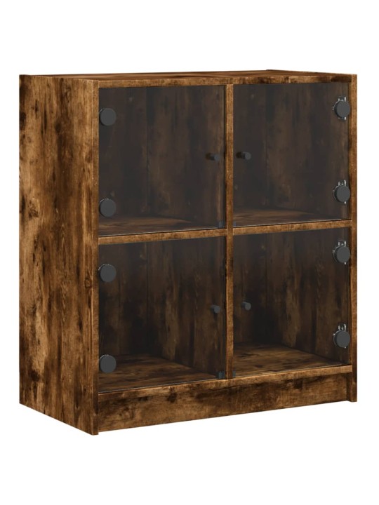 Odkládací skříňka skleněná dvířka kouřový dub 68x37x75,5 cm