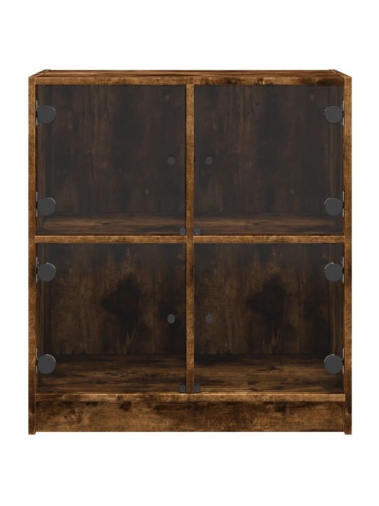 Odkládací skříňka skleněná dvířka kouřový dub 68x37x75,5 cm