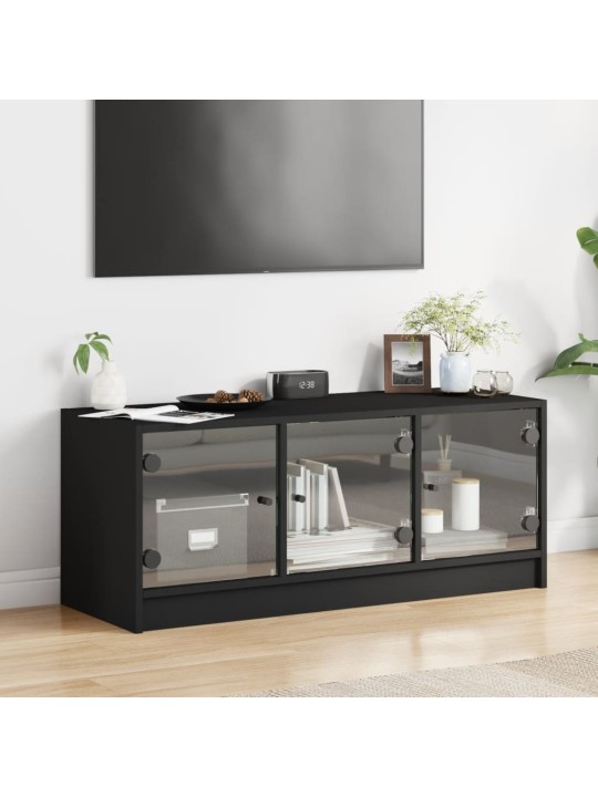 TV skříňka se skleněnými dvířky černá 102x37x42 cm