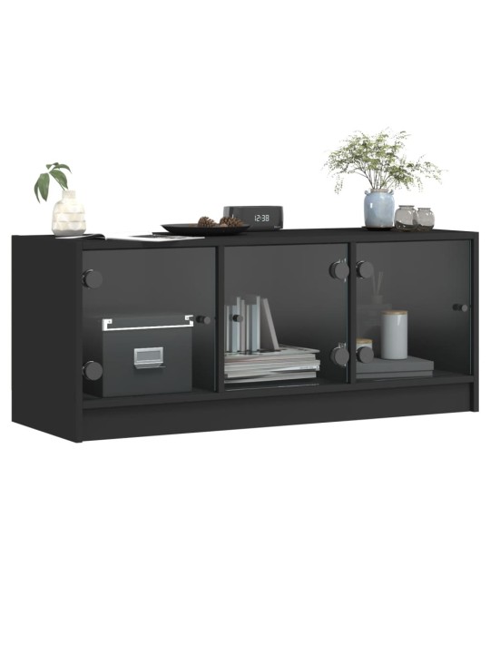 TV skříňka se skleněnými dvířky černá 102x37x42 cm