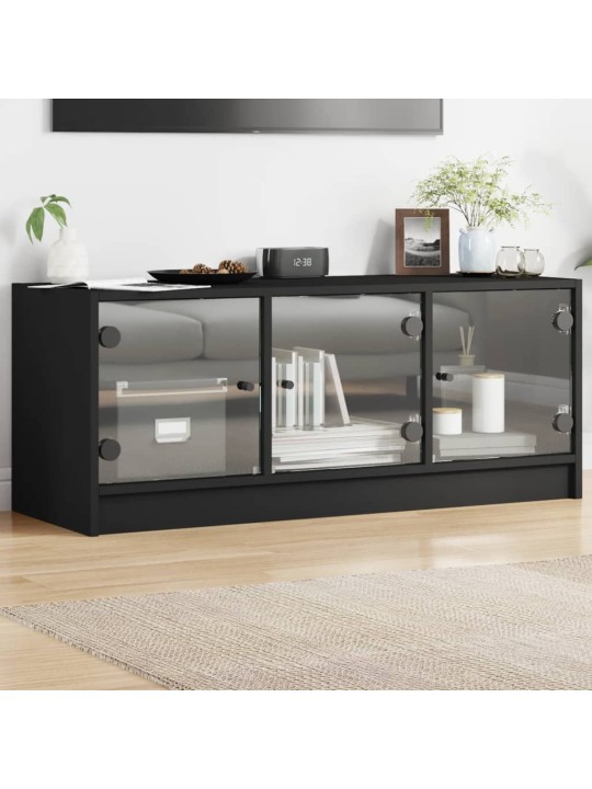 TV skříňka se skleněnými dvířky černá 102x37x42 cm