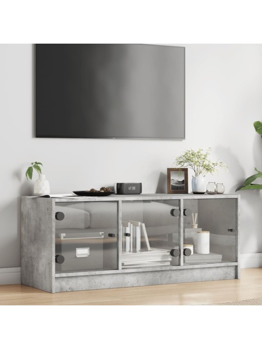 TV skříňka se skleněnými dvířky betonově šedá 102x37x42 cm