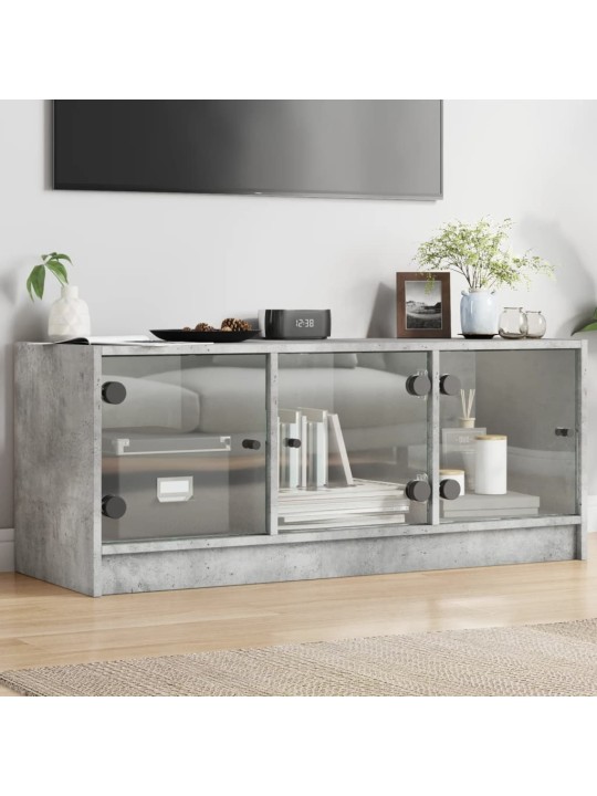 TV skříňka se skleněnými dvířky betonově šedá 102x37x42 cm