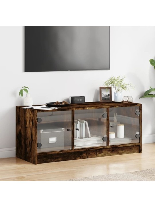 TV skříňka se skleněnými dvířky kouřový dub 102x37x42 cm