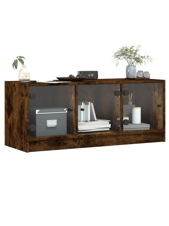 TV skříňka se skleněnými dvířky kouřový dub 102x37x42 cm
