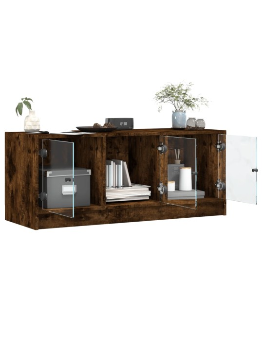 TV skříňka se skleněnými dvířky kouřový dub 102x37x42 cm